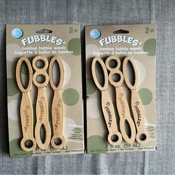 Fubbles Bamboo Bubble Wands 3 Piece with 2 oz 59 ml Bubble Solution 2 Pack Lot - Picture 1 of 7